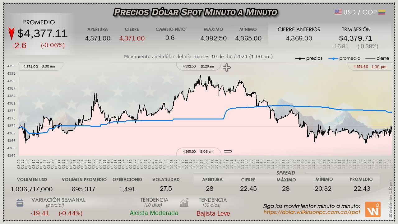 Gráfica comportamiento dólar spot 2024-12-10