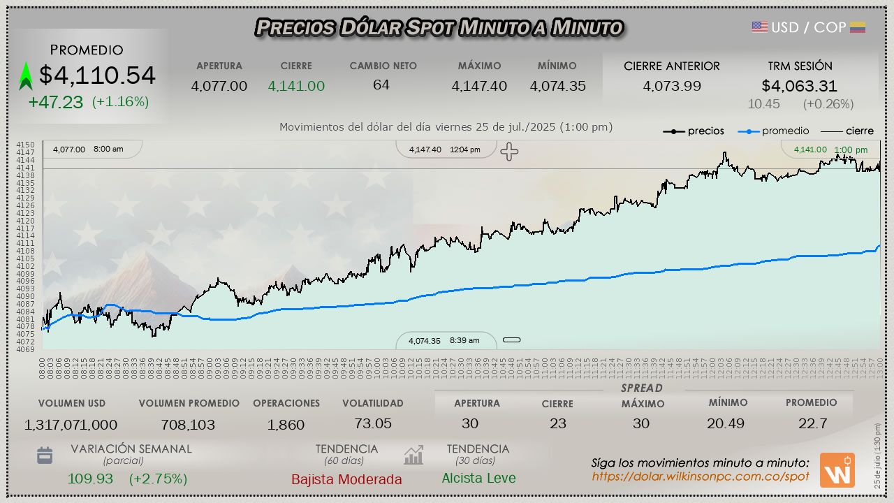 Gráfica comportamiento dólar spot 2025-07-25